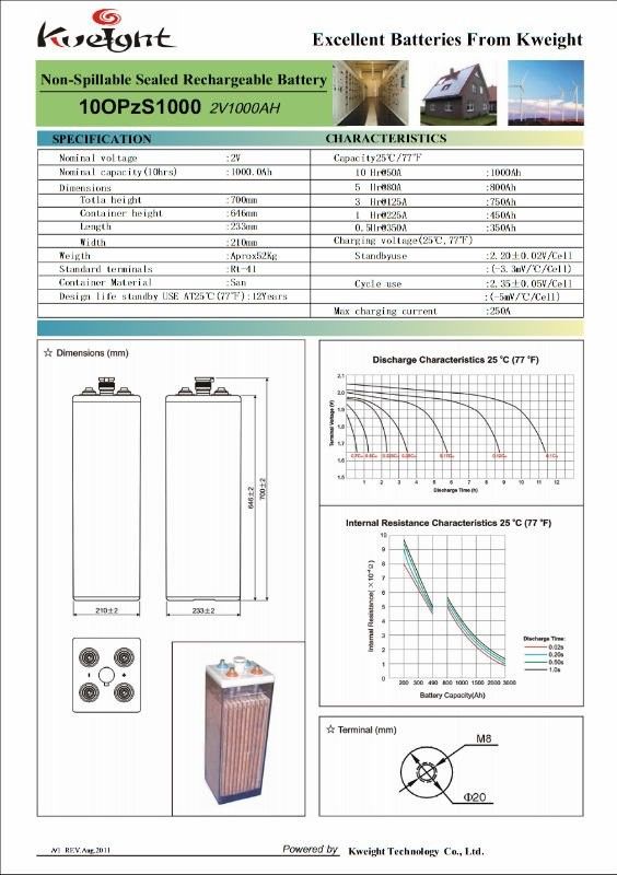 Classical type Long Serve Time OPzS Tubular Battery 2V1000Ah Deep Cycle Lead Acid 2V 12V 24V 48V 1000AH Solar Battery